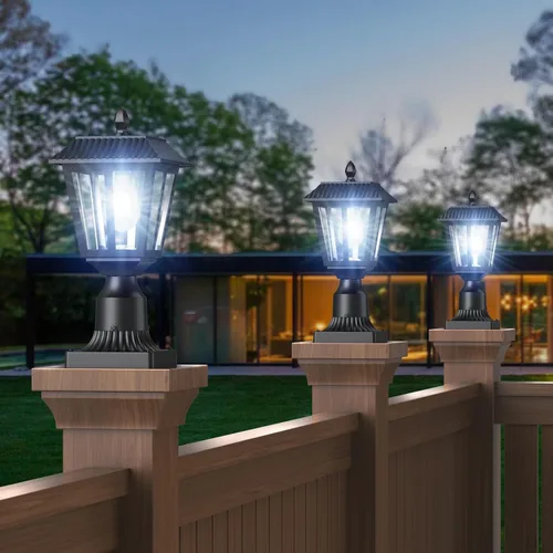 Vista 8 de Greluna Luces solares para poste, lámpara solar del anochecer al amanecer con base de montaje en muelle, luces de poste al aire libre impermeables