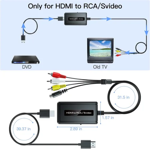 Vista 3 de Convertidor HDMI a S-Video/RCA, HDMI 1080P a Svideo compuesto AV + R/L convertidor de audio compatible con DVD/PS3/PS4/TV Stick
