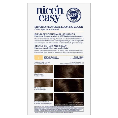 Vista 2 de Clairol Nice'n Easy - Tinte permanente para el cabello, color 3 marrón y negro, 3 unidades 121A/3 Marrón Negro