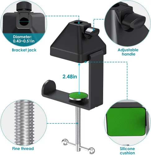Vista 2 de YOUSHAERS - Abrazadera de montaje en mesa, soporte de metal resistente para soporte de brazo de micrófono y soporte de teléfono superior, se adapta