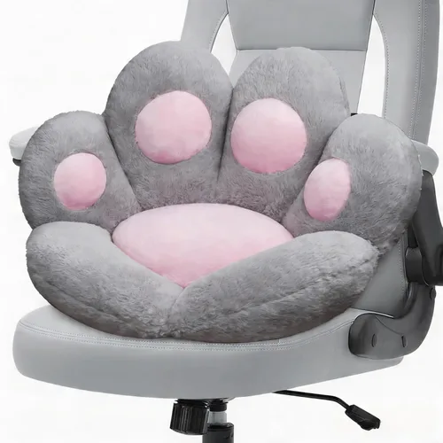 Vista 8 de DOBUONO Cojín Kawaii de pata de gato, cojín para silla de oficina, cómodo cojín de felpa para silla de juegos, cojín de asiento Kawaii para niña
