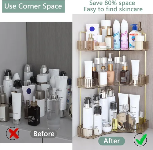 Vista 4 de Webetop Organizador de Encimera para Baño, Organizador Esquinero de 3 Niveles para Almacenamiento en Baño, Organizador de Maquillaje, Estante