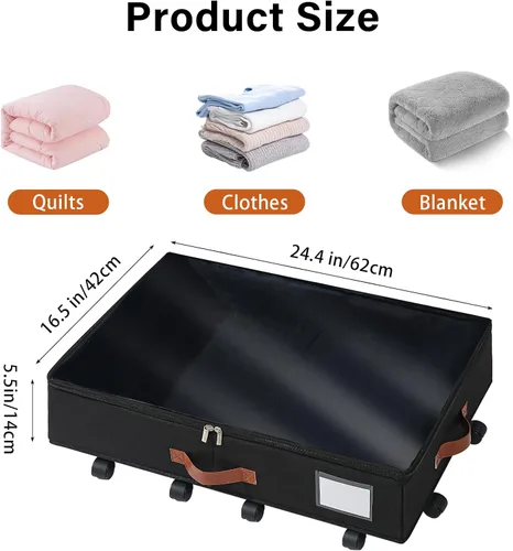 Vista 2 de Freebat Organizador de Almacenamiento Bajo la Cama con Ruedas, Contenedor Bajo la Cama con Tapa Transparente, Caja de Bolsa de Almacenamiento