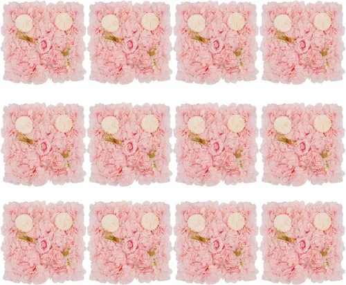 Vista 26 de Paneles de pared de flores 3D, 12 paneles de pared de flores artificiales, rosas de seda, fondo de pared de flores sintéticas decorativas