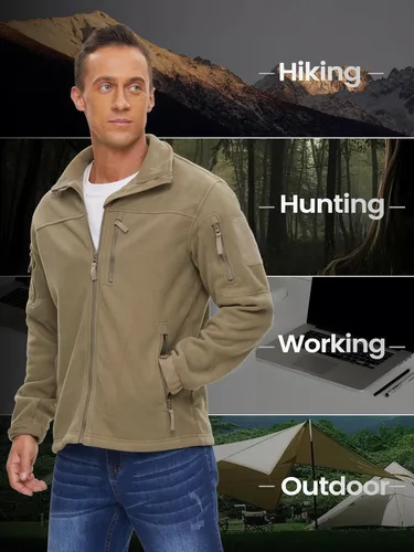 Vista 7 de TACVASEN Chaqueta de forro polar para hombre, chaqueta de invierno con cremallera completa, chaqueta táctica ligera, abrigos de senderismo al aire