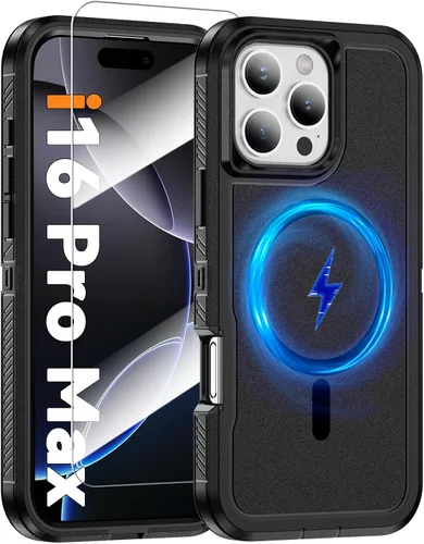 Vista 27 de Funda magnética para iPhone 13/iPhone 14 [compatible con Magsafe] [protector de pantalla de vidrio] [protección de grado militar de doble capa]