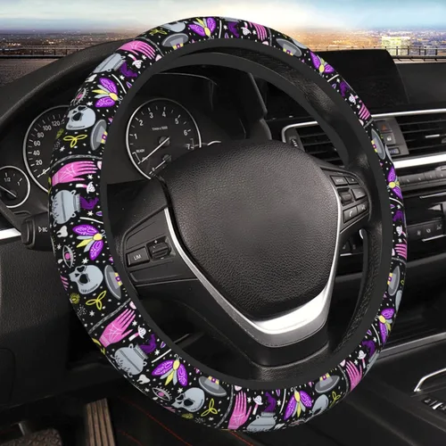 Vista 16 de Funda de volante retro con diseño de calavera para mujeres, hombres y niñas, accesorios para automóvil, decoración, antideslizante, de neopreno, 15