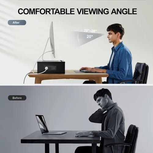 Vista 5 de HUANUO Soporte para monitor dual - Soporte de monitor con puertos USB, longitud y ángulo ajustables, elevador de monitor dual con toma