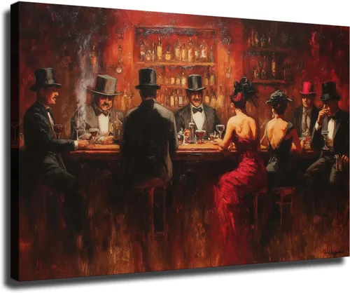 Vista 15 de CIDLNMY Póster de lienzo de la época de la Prohibición Speakeasy, póster vintage de la vida nocturna de los años 1920, arte de pared para salón