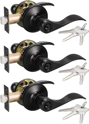 Vista 29 de Manija de puerta con llave y cerradura semejantes. Manija negra mate de puerta en combinación con llave. Manija de puerta estilo vintage negra, Negro