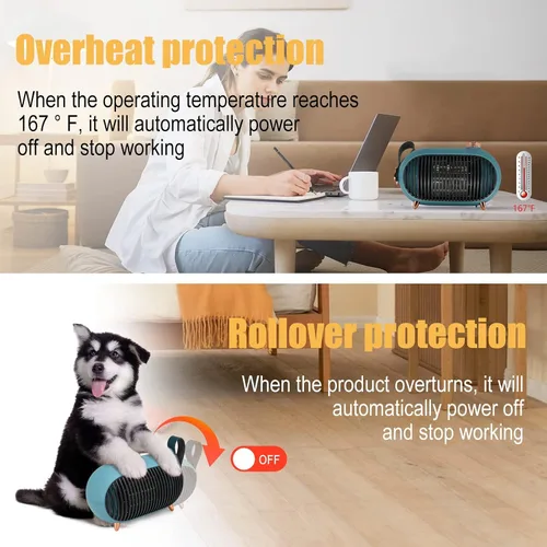 Vista 5 de Mini calentador de espacio pequeño portátil para el hogar y la oficina, eficiencia energética con protección contra sobrecalentamiento, calentador