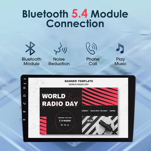 Vista 3 de Estéreo de auto doble DIN con CarPlay inalámbrico y Android Auto, radio de coche Android de 9 pulgadas con cámara de respaldo, Bluetooth 5.4