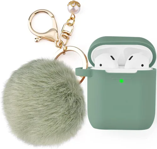 Vista 9 de Filoto Compatible con Funda para Airpod 2 y 1, Linda Funda Protectora de Silicona Accesorios Fundas/Llavero/Pompón, Mejor Regalo para Niñas y Negro