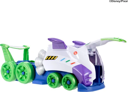 Vista 5 de Hot Wheels Coche de juguete, Disney y Pixar Hi-Tech Buzz Lightyear Launcher & Hauler con escala 1:64 Die-Cast Superstar Speeder Hi-Tech Buzz