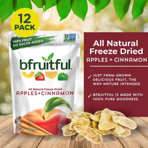 Vista 2 de bfruitful Manzana liofilizada + canela, sin azúcar añadido, paquete de bocadillos de frutas liofilizadas o para niños y adultos, bocadillos
