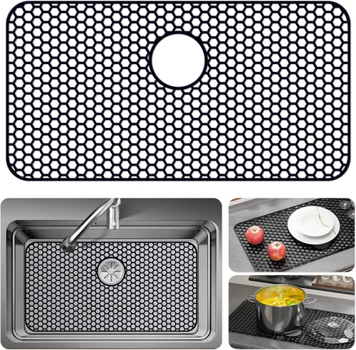 Vista 28 de Bestjing Paquete de 2 protectores de silicona para fregadero de cocina, accesorio de rejilla de cocina de 12 x 11 pulgadas, tapete antideslizante