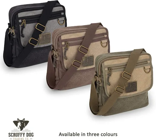 Vista 6 de Scruffy Dog Bolso bandolera de lona para hombres y mujeres con correa ajustable, bolso bandolera pequeño, 11 pulgadas
