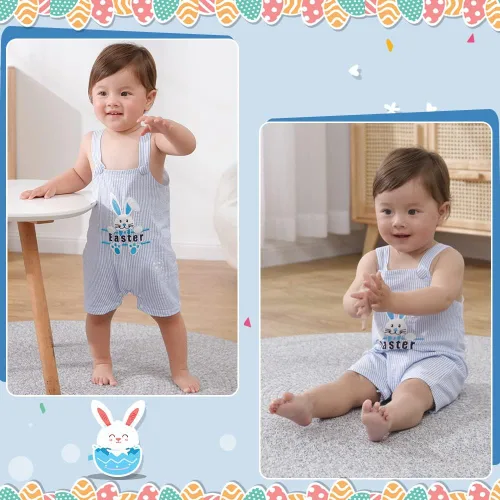 Vista 3 de XIFAMNIY Trajes de Pascua para bebés y niños, mameluco de sirsaca de Pascua con patrón de conejito
