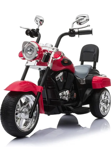 Vista 11 de Freddo Motocicleta de juguete, triciclo de motocicleta de 6 V con luces LED, bocinas hacia adelante/marcha atrás, 2 opciones de velocidad, juguetes
