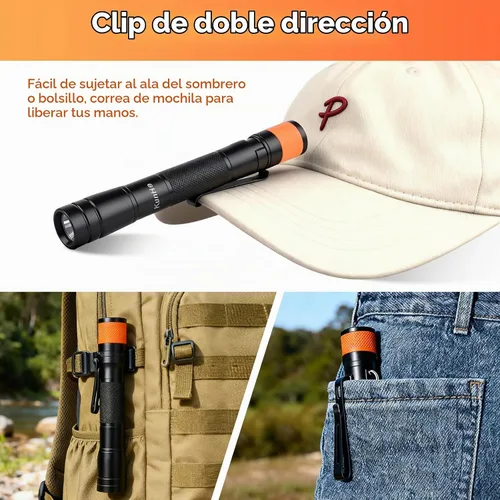Vista 5 de KunHe Linterna LED recargable portátil de 180 lúmenes, paquete de 10 unidades, luz de bolsillo impermeable, modo único, fácil de usar con clip