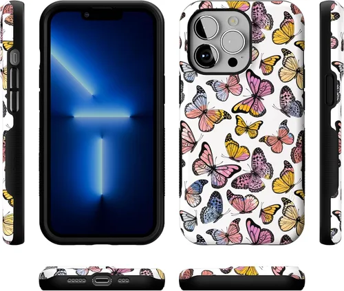 Vista 9 de Casely Funda para iPhone 13 Pro Free Spirit Mariposa arcoíris Compatible con MagSafe Diseño protector audaz