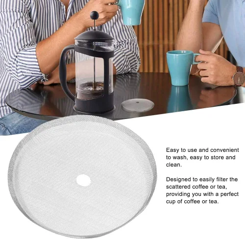 Vista 2 de Pantalla de filtro de repuesto para prensa francesa, paquete de 5 filtros universales de acero inoxidable de 2.6 pulgadas, filtros de malla