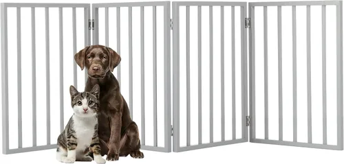 Vista 9 de Puerta para mascotas - Valla plegable de 3 paneles para perros de interior para escaleras, pasillos o puertas - Vallas para perros de madera