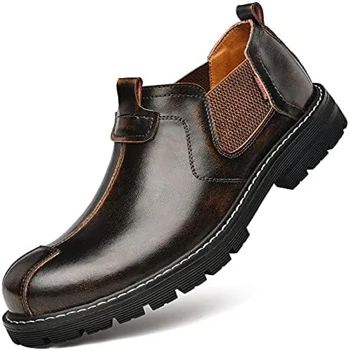 Vista 2 de Zapatos Oxfords para hombres de vestir casual botas para hombre zapato Chelsea cuero formal hombre moda marrón negro amarillo blanco tamaño grande