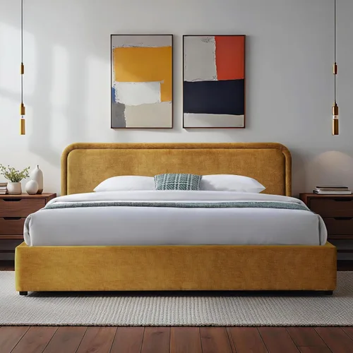 Vista 11 de Chloe - Cama de plataforma tapizada No requiere somier (borde negro, marco de cama queen)