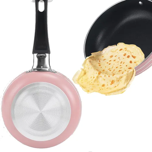 Vista 7 de Zoofen Sartén redonda de 4.7 pulgadas, sartén para huevos, antiadherente, sartén para desayunar con mango largo (rosa)