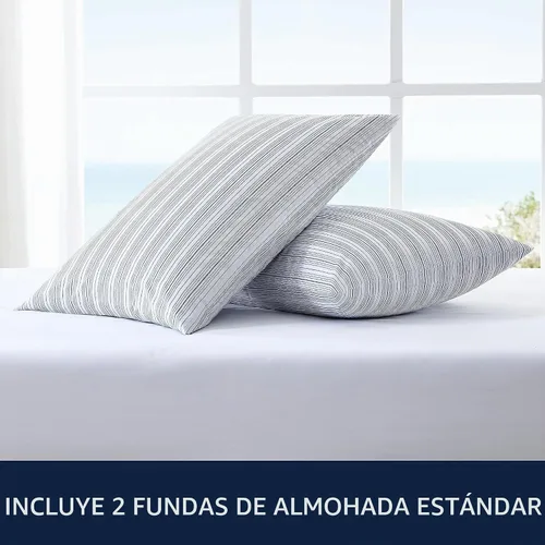 Vista 3 de Nautica - Juego de fundas de almohada estándar, ropa de cama de percal de algodón, decoración casual para el hogar (Beaux Stripe Blue, 2 piezas)