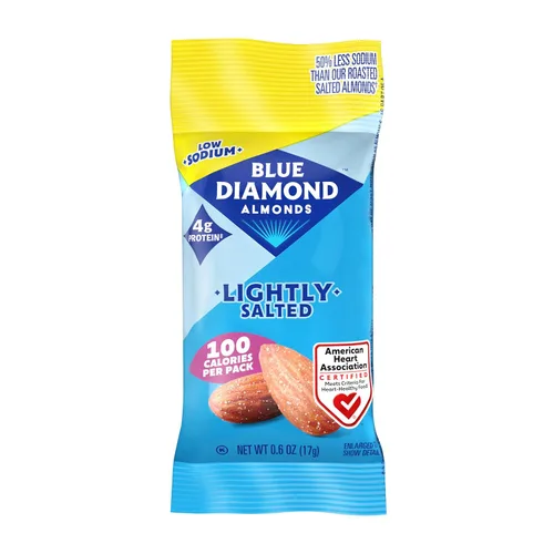 Vista 3 de Almendras Blue Diamond bajas en sodio ligeramente saladas, paquetes de 100 calorías, 0.6 onzas (paquete de 32)