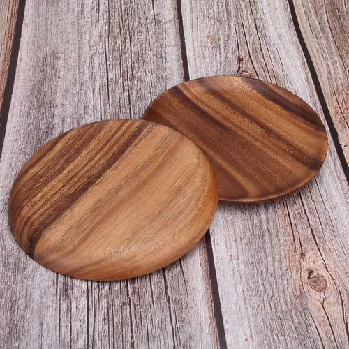 Vista 4 de Ayiaren 2 unidades de platos decorativos de madera de acacia para ensalada, tableros redondos de charcutería, aperitivo, postre, tabla de servir