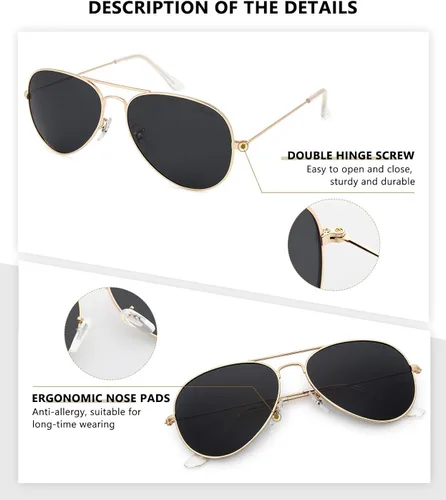 Vista 3 de livho Classic Polarized Aviator Sunglasses UV Mirrored Lens Metal Retro Shades