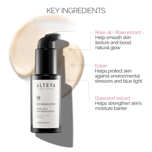 Vista 3 de Alteya Organics Day Moisturizer Certified Organic Skin Care 1.7 Fl Oz/1.7 fl oz Crema facial galardonada Bio Damascena con aceite de rosa búlgaro