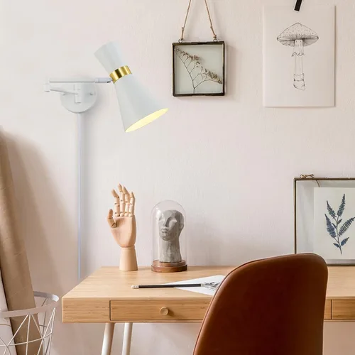 Vista 3 de Moderno aplique de pared con brazo oscilante, lámpara de pared enchufable para mesita de noche, accesorios de pared universales ajustables e