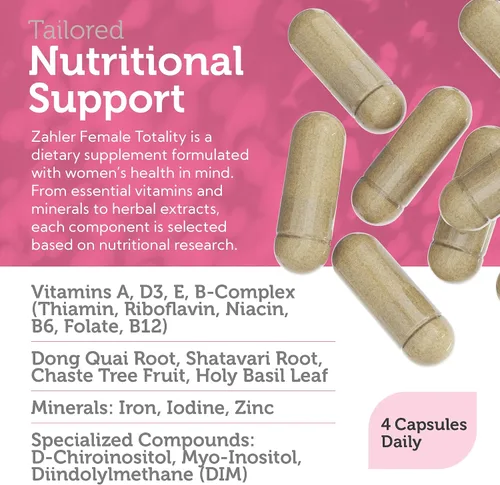 Vista 4 de Zahler Femenina Totality, Suplementos de fertilidad para mujeres, vitaminas prenatales de fertilidad, certificado Kosher, 120 cápsulas