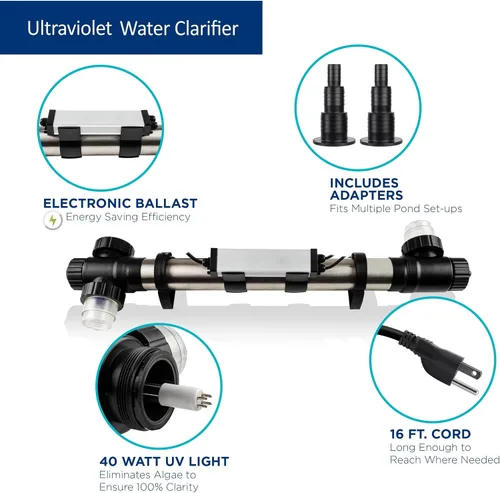 Vista 6 de Alpine Corporation Clarificador UV de 40 vatios para fuentes, cascadas y circulación de agua fuera del uso del agua