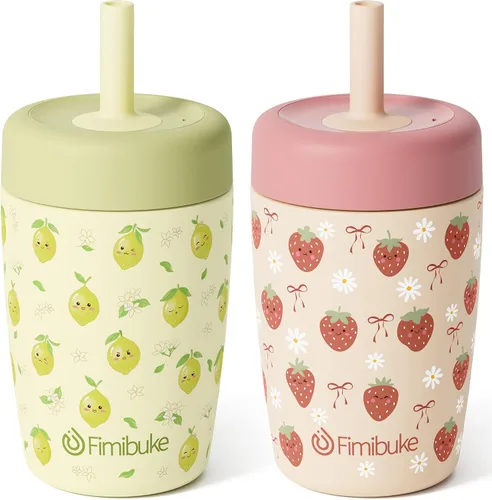 Vista 20 de Fimibuke Vasos para niños y niños pequeños a prueba de derrames, 12 onzas, vasos entrenadores con aislamiento para niños y niñas, vaso con popote