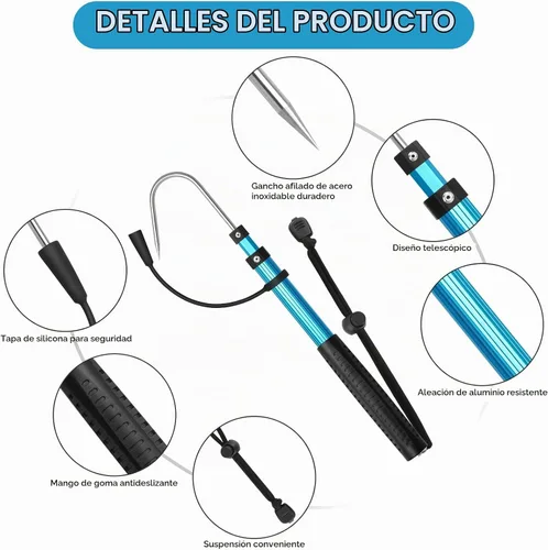 Vista 3 de SANLIKE Telescopic Fishing Gaff, Aluminum Pole, Stainless Steel M8 Hook Azul