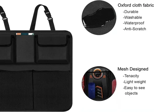 Vista 2 de Organizador de maletero colgante para asiento trasero de automóvil para SUV, camioneta, camión con 9 bolsillos de tensión, organizador de ahorro