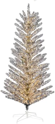 Vista 5 de Vickerman Árbol de Navidad artificial de aluminio vintage de 5 x 37 pulgadas con 72 ramas extraíbles de PVC, sin luz, cuenta con puntas de PVC