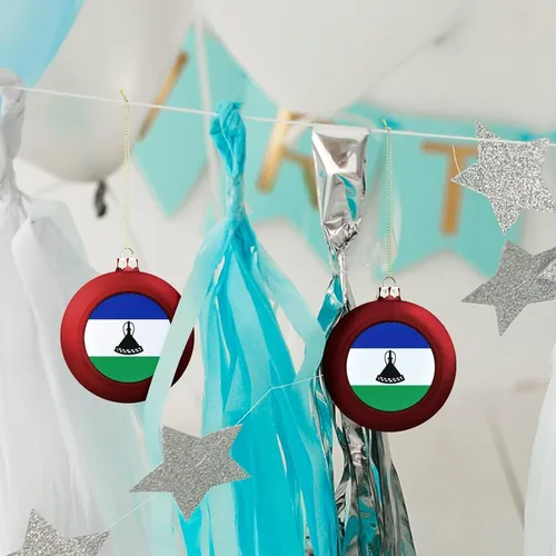 Vista 8 de Adornos de bola de Navidad de Lesotho roja, adorno de bola de bandera de Lesotho, adornos de Navidad de bandera nacional para árbol de Navidad, Año