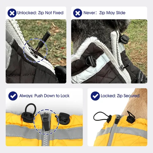 Vista 9 de Abrigo para perro, chaqueta cálida de invierno, acolchada, de vellón, chaleco reflectante con arnés, chaqueta de nieve impermeable con cremallera, a
