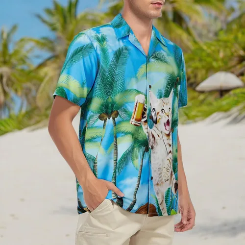 Vista 138 de Camisa hawaiana para hombre, con estampado floral, cómoda, con botones, casual, manga corta, ropa de playa para hombre