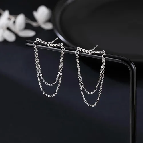 Vista 4 de SLUYNZ Aretes colgantes de plata de ley 925 para mujer, aretes colgantes de borla, bolas pequeñas