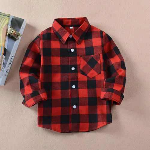 Vista 2 de Camisa de franela a cuadros de manga larga con botones para niños pequeños