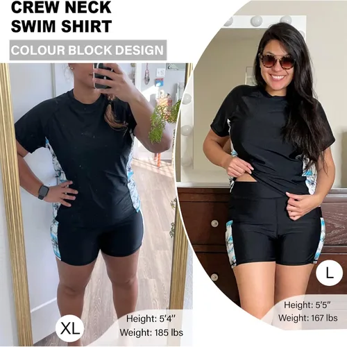 Vista 7 de Tournesol Women's Two Piece Rash Guard Short Sleeve UPF 50+ Swim Shirt Bulit in Bra Swimsuit with Boyshorts Bottoms