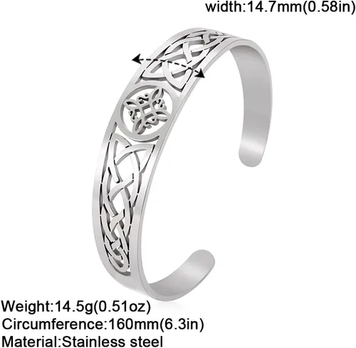Vista 5 de Dreamtimes Pulsera de nudo de bruja para mujer, de acero inoxidable, ajustable, abierta, celta, cuaternario, Wicca, pulsera de nudo de brujas
