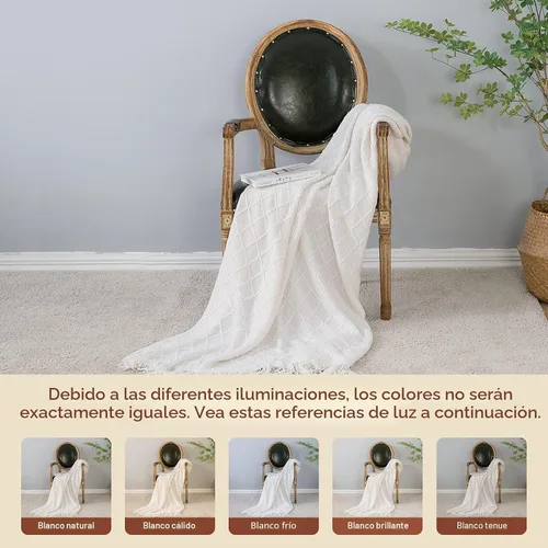 Vista 4 de inhand Manta de punto blanco roto para sofá y cama, 50 x 60 pulgadas A (blanquecino)